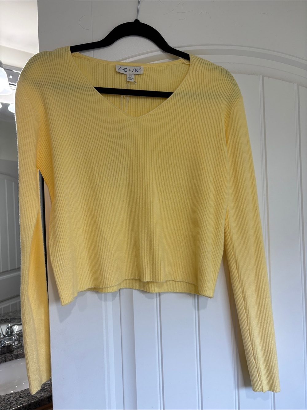Butter Yellow Ribbed V-Neck Cropped Sweater